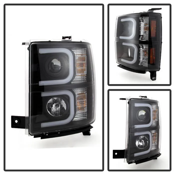 Spyder Chevy Silverado 1500 14-15 Projector Headlights - Light Bar DRL - Black - High H1 (Included) - Low H7 (Included) Fits select: 2014-2015 CHEVROLET SILVERADO