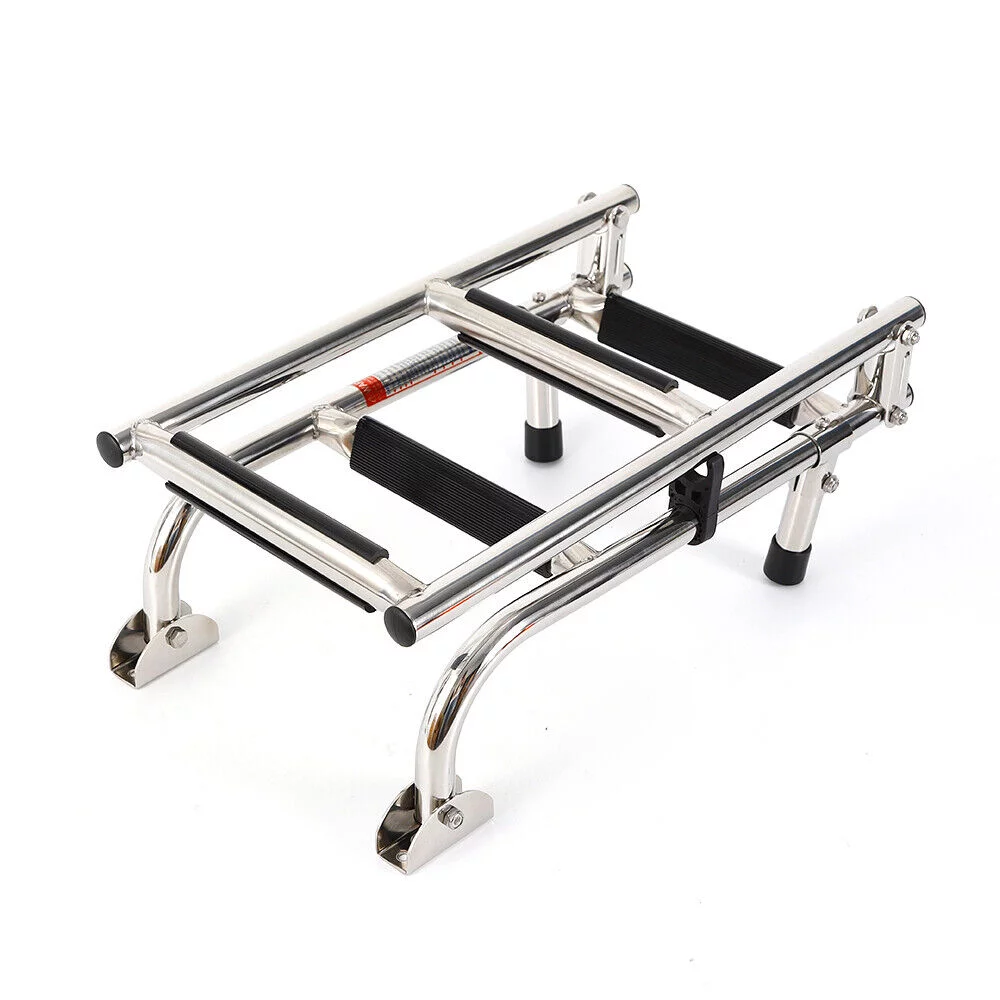 ZhdnBhnos 4 Step Boat Ladder Folding Pontoon Ladder Stainless Steel Telescopic Marine Boat Ladder