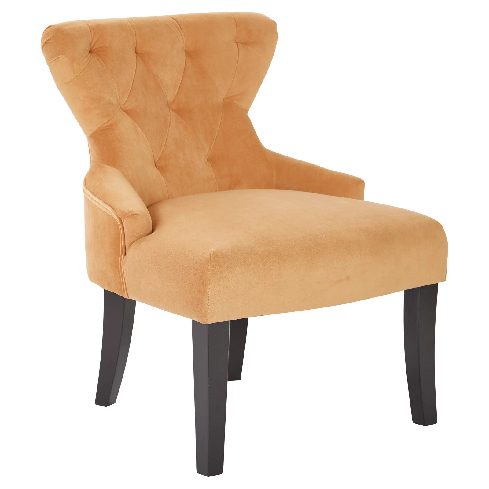 OSP Home Furnishings Curves Hour Glass Accent Chair in Butternut Velvet Fabric with Espresso Legs