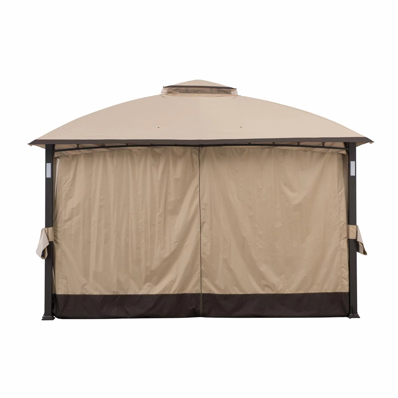 Sunjoy 11 ft. x 13 ft. Gazebo with LED Lighting and Blue Tooth Sound - Tan and Brown