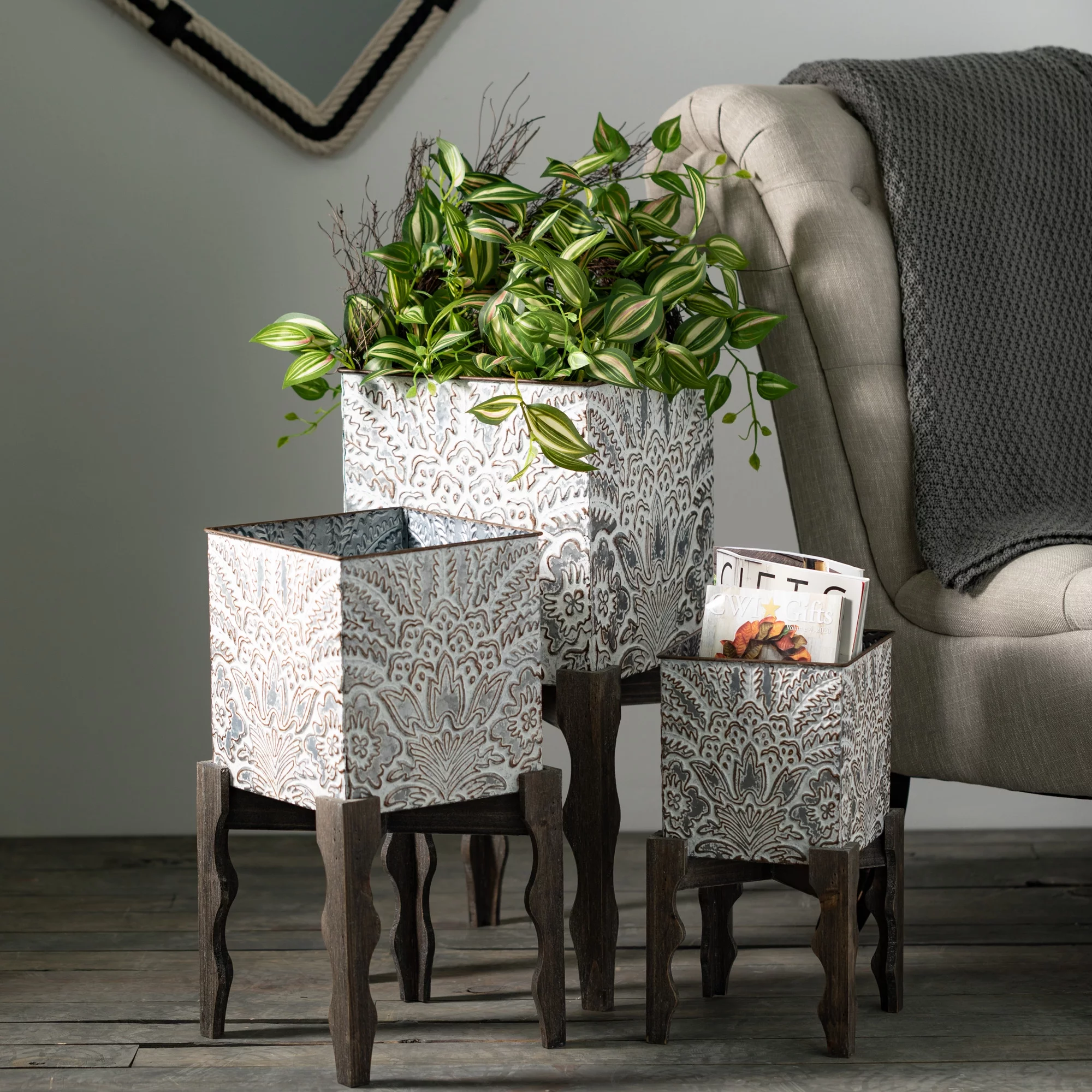 Sullivans Flourish Square Metal Planter Set of 3, 25