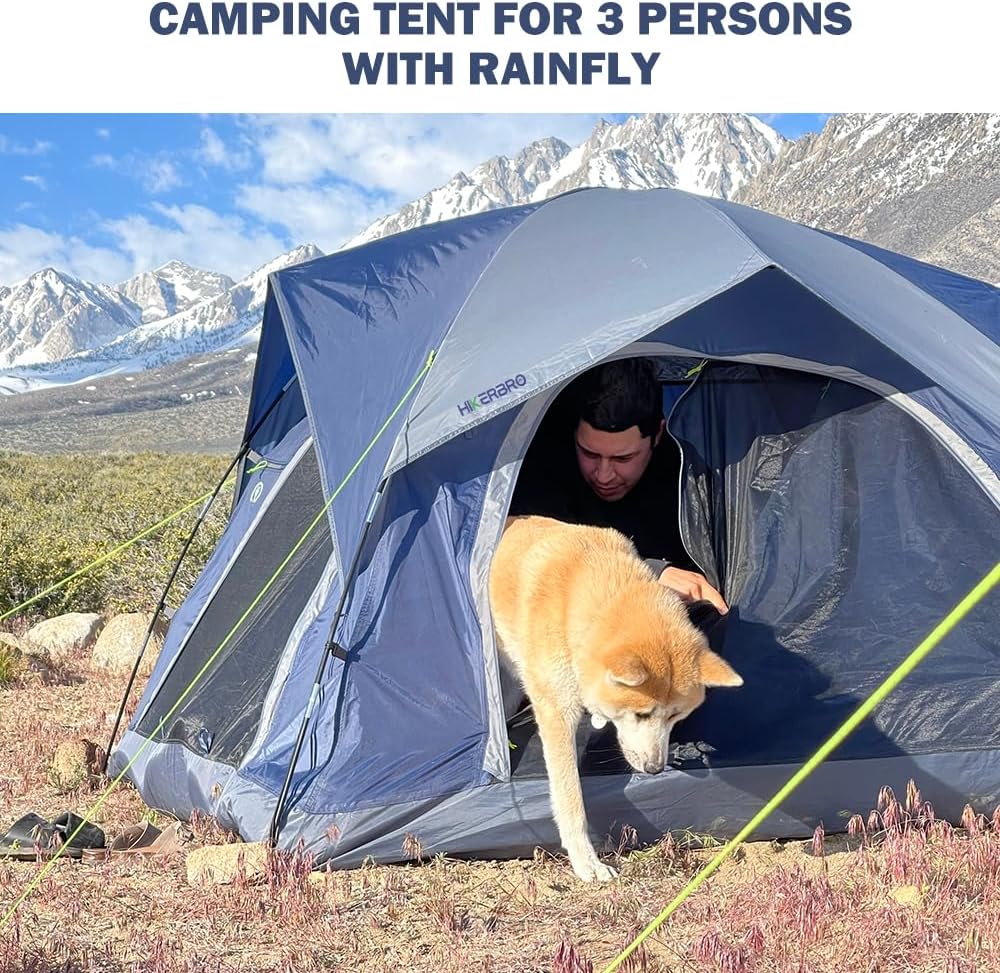 3 Person Tents for Camping, YANRUI Small Dome Tent with 2 Upgraded Doors & Half Mesh Ceiling, Waterproof 4 Person Camping Tent with Removable Rainfly, 2/3/4 Person Easy Up Tents for Hiking Traveling