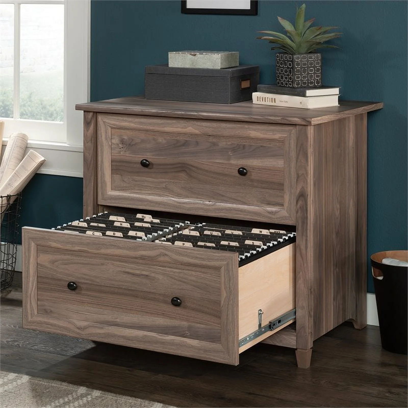Pemberly Row Engineered Wood 2-Drawer Lateral File Cabinet in Washed Walnut