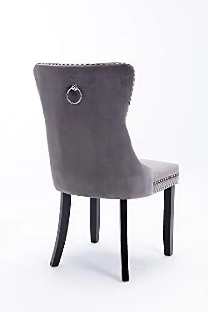TJUNBOLIFE Velvet Dining Chairs   Upholstered Accent Chairs with Wooden Legs  Silver Nailhead Trim  Back Ring Pull and Button Tufted  Seat Height 20"  Burgundy