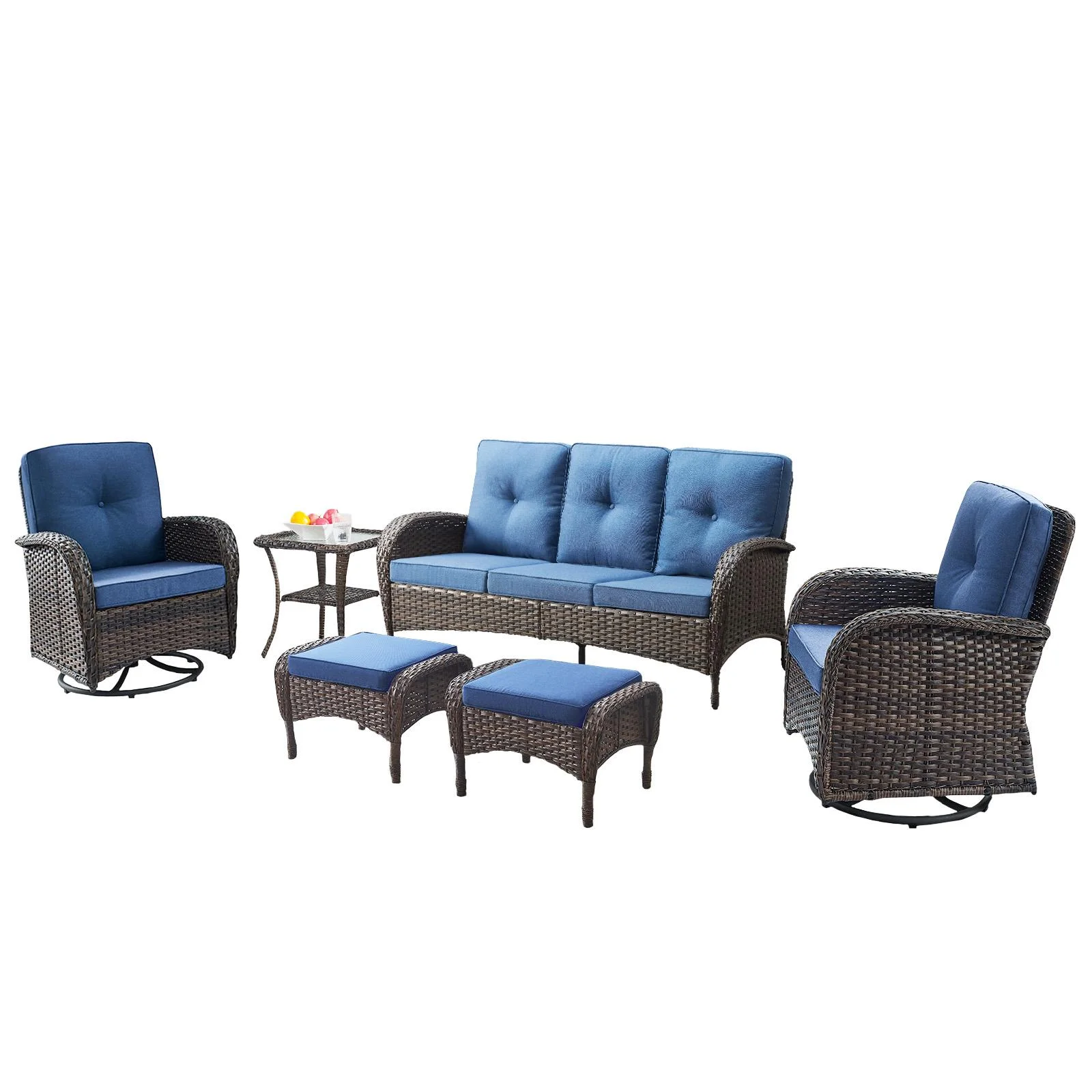 PARKWELL 6-Piece Outdoor Furniture Sets,All-Weather Wicker Patio Sectional Sofa Couch Conversation Sets with Cushions for Balcony,Navy