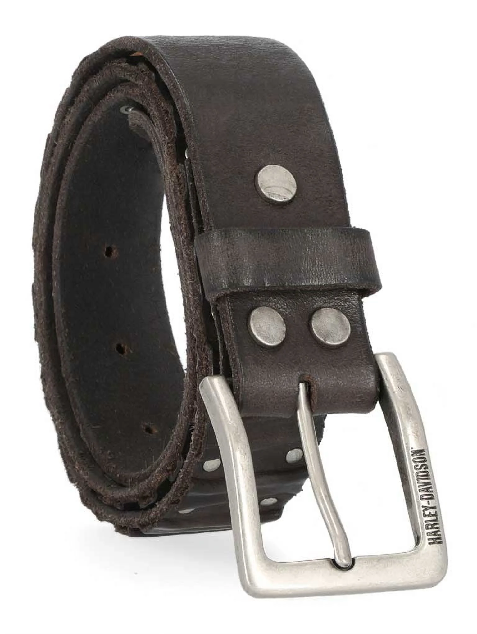 Harley-Davidson Men's Ribbed & Studded Detail Genuine Leather Belt - Black (36), Harley Davidson