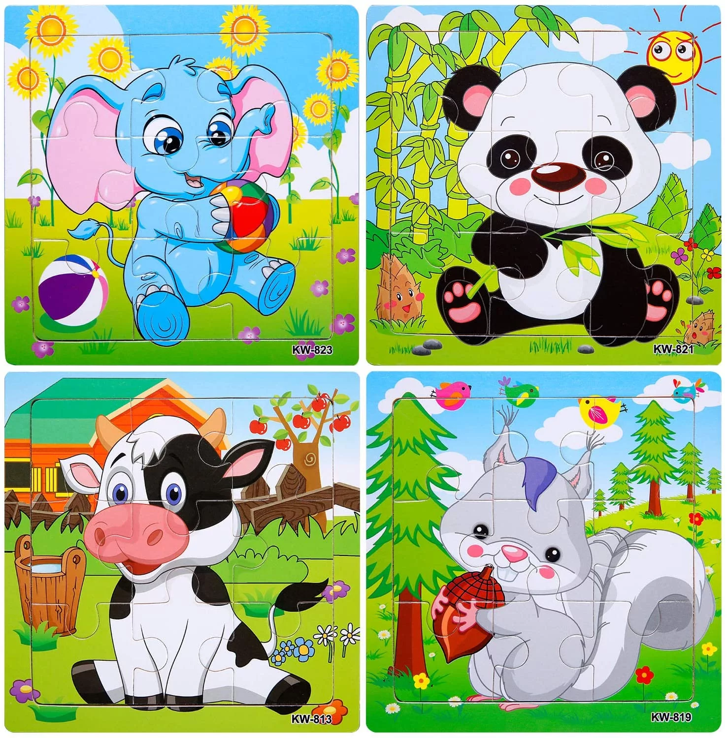 Wooden Jigsaw Puzzles Set for Kids Age 2-5 Years Old 9 Pieces Preschool Puzzles for Toddler Children Learning Educational Puzzles Toys for Boys and Girls (4 Puzzles)