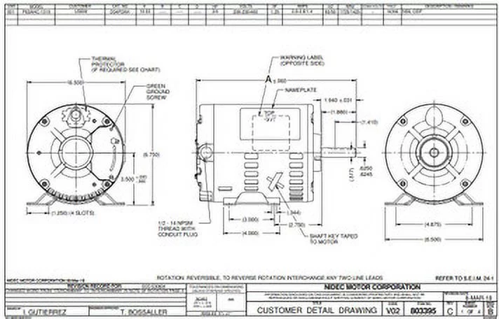 3/4 hp 1800 RPM 56 Frame 208-230/460V Open Drip Nidec Electric Motor # D34P2AH