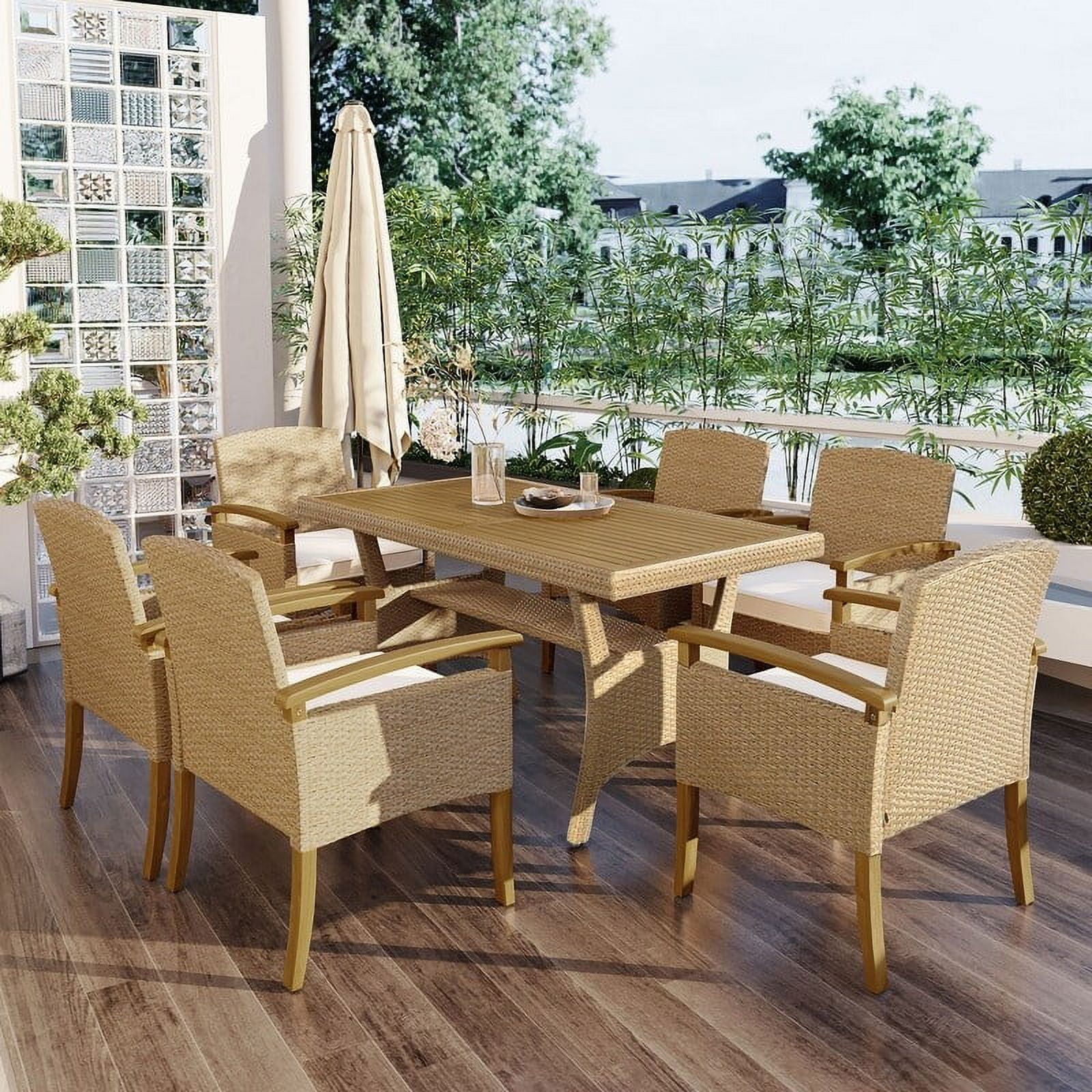 Unbranded 7-Piece Outdoor Dining Table Set for 6, Patio Rattan Sectional Sets