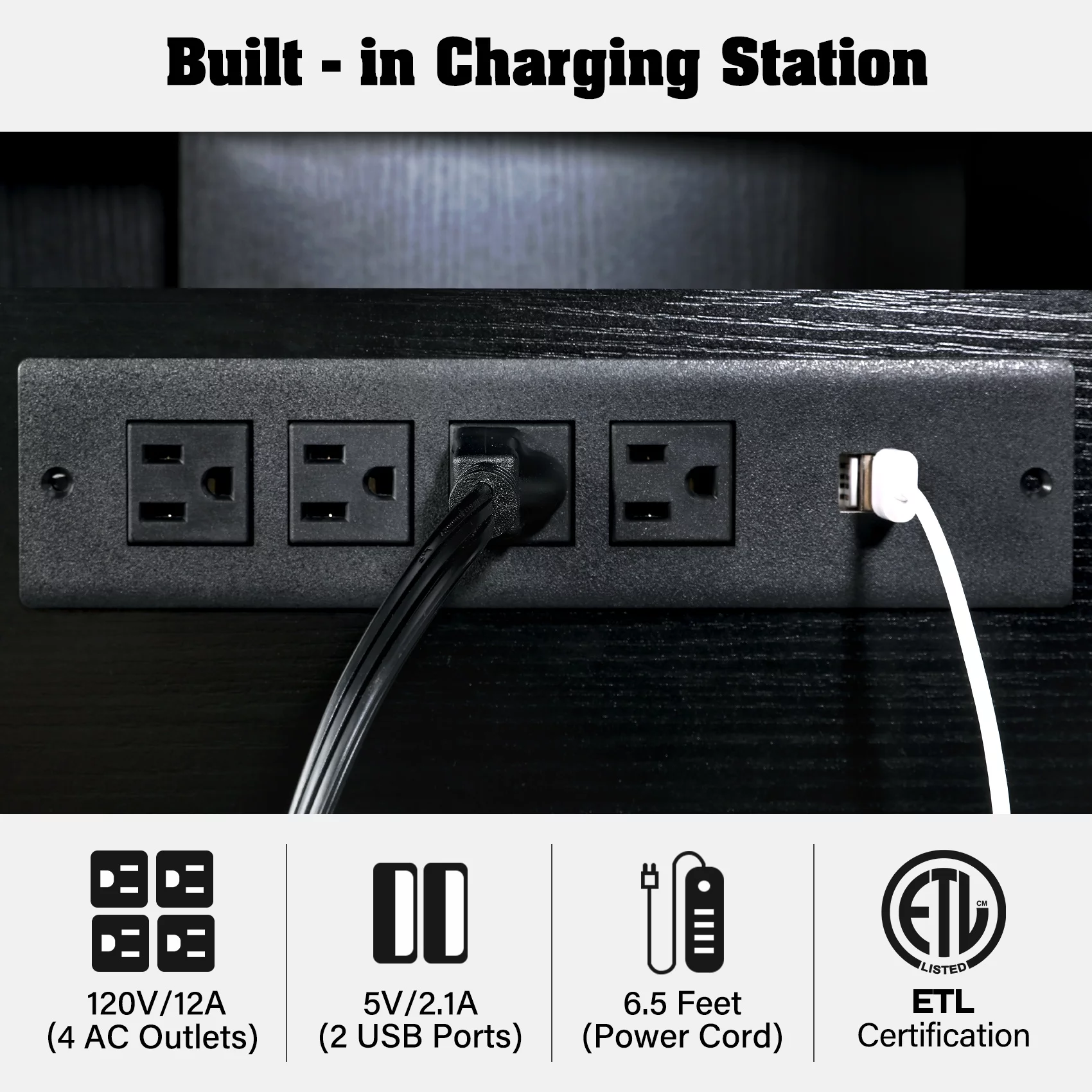 TC-HOMENY 55-75 Gallon Aquarium/Fish Tank Stand with Cabinet and Charging Station/Power Outlets, Black