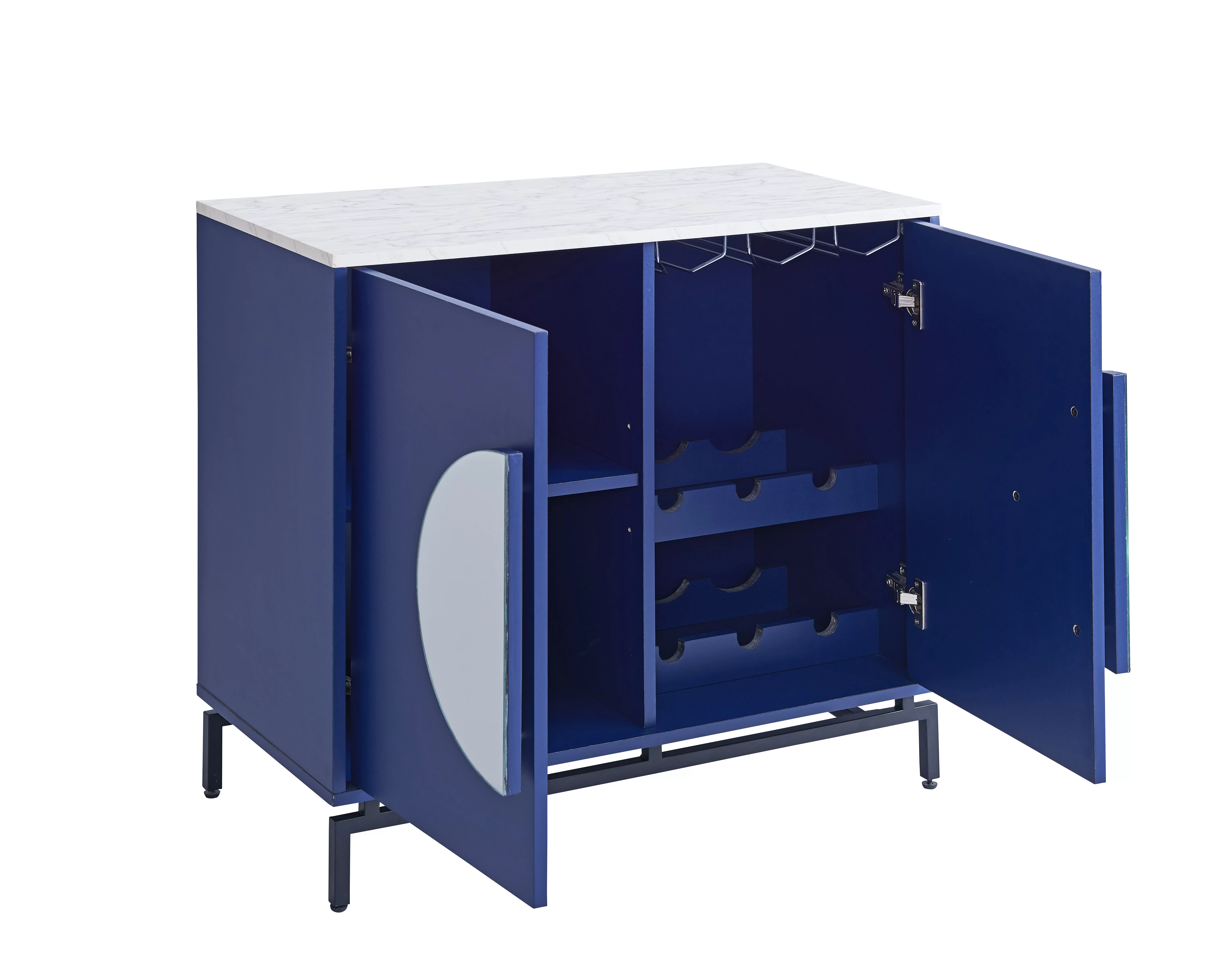Home Source Blue Console Bar Cabinet with Half Moon Handles