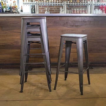 AmeriHome Dark Elm Finish Wood Top Bar Table with 4 Dark Elm Wood Top Gunmetal Finish Backless Bar Stools