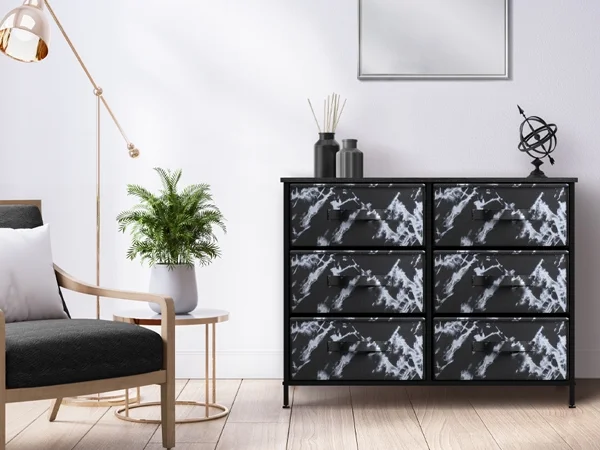 Sorbus Adult Medium-Density Fibreboard 6 Drawers Storage Chest, Black and Gray