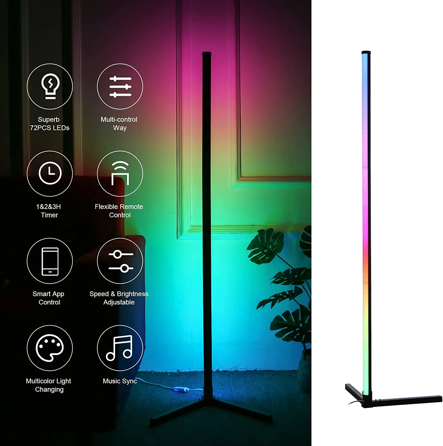 YOUB 2 Pack Corner Floor Lamp, Smart APP Control LED Corner Lamp with Music Sync, 49
