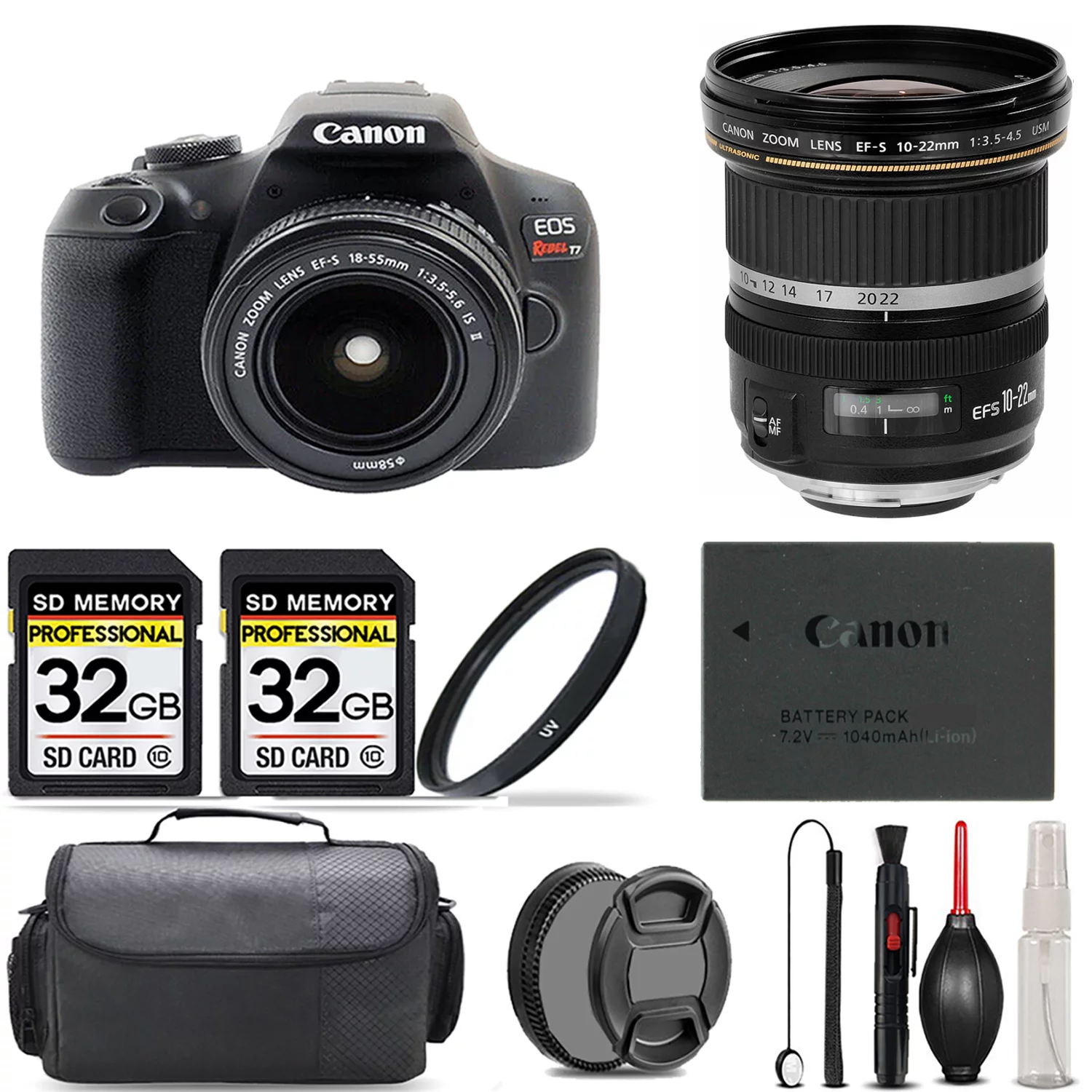 Canon EOS Rebel T7 DSLR Camera with 18-55mm Lens + 10-22mm f/3.5-4.5 USM Lens + UV Filter + 64GB + Bag & More!