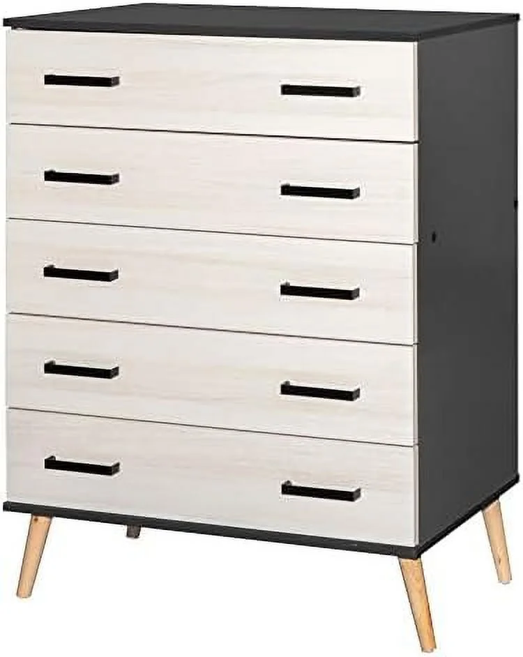 MQLIFEBOOM Eli Mid-Century Modern 5 Drawer Chest Dark Gray & Honey Oak