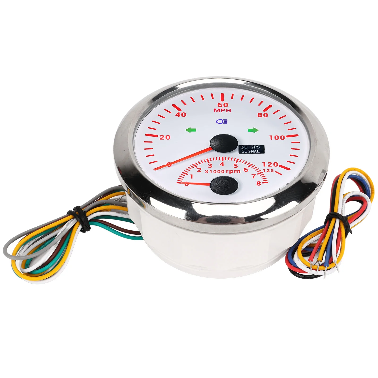 Jadeshay 85mm Boat GPS Speedometer Gauge with Odometer, Waterproof DC9‑32V 0‑125MPH 8000RPM Tachometer Red Backlight for Ship Yacht Motorcycle ATV(blanco)