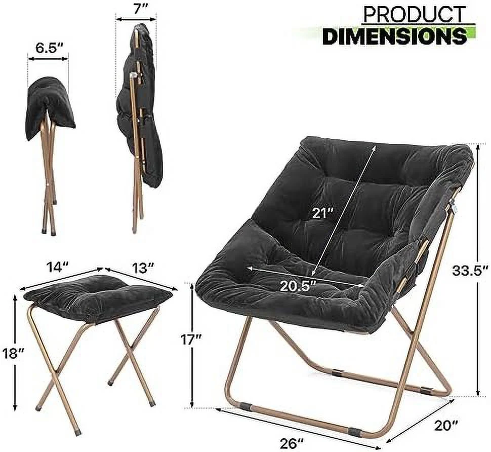 YFbiubiulife Square Foldable Oversized  Saucer Chair for Adults with Ottoman Foot  Large Cozy Chair for Bedroom  Brown