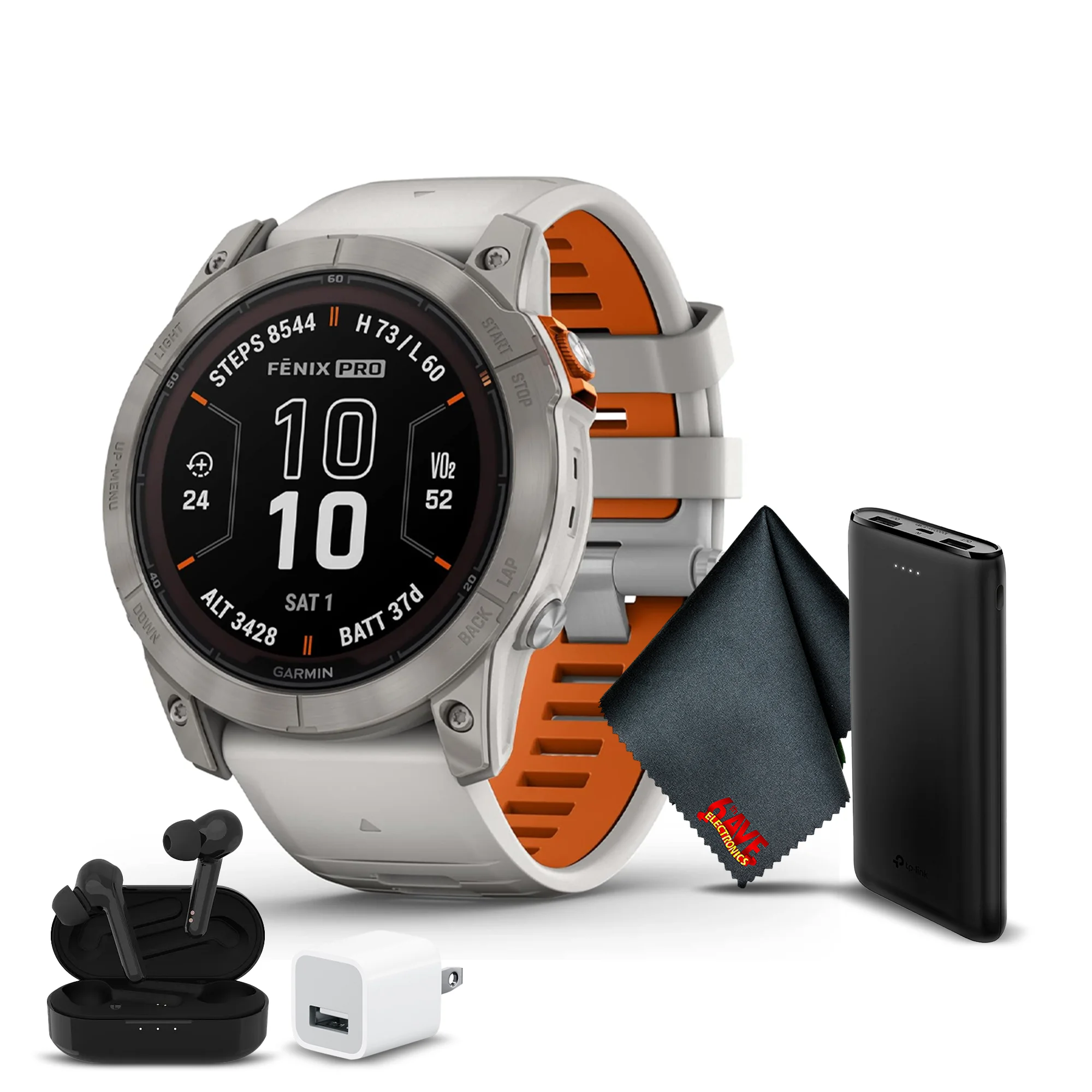 Garmin Fenix 7 Pro Sapphire Solar Edition 47 MM Titanium GPS Smartwatch Built-in Flashlight And Power Sapphire Solar Charging Lens And Advanced Training Features with Fog Gray/Ember Orange Band