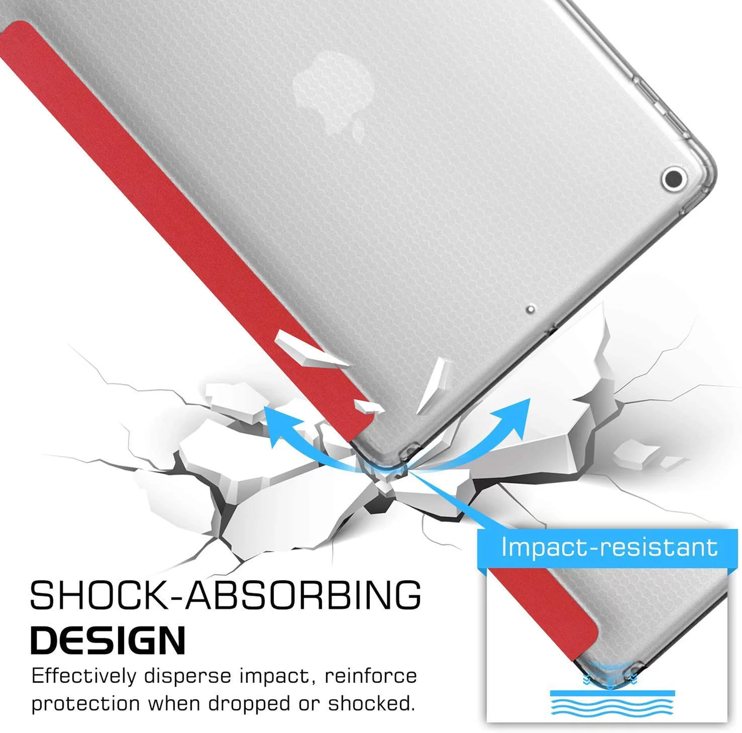 iPad 9.7 Inch 5 6 Air 1 2 [iPad 5th 6th Air 1st 2nd ] A1893 A1954 A1822 A1823 A1566 A1567 A1474 A1475 A1476 Smart Lightweight Soft Silicone Transparent Front & Back Cover - Red