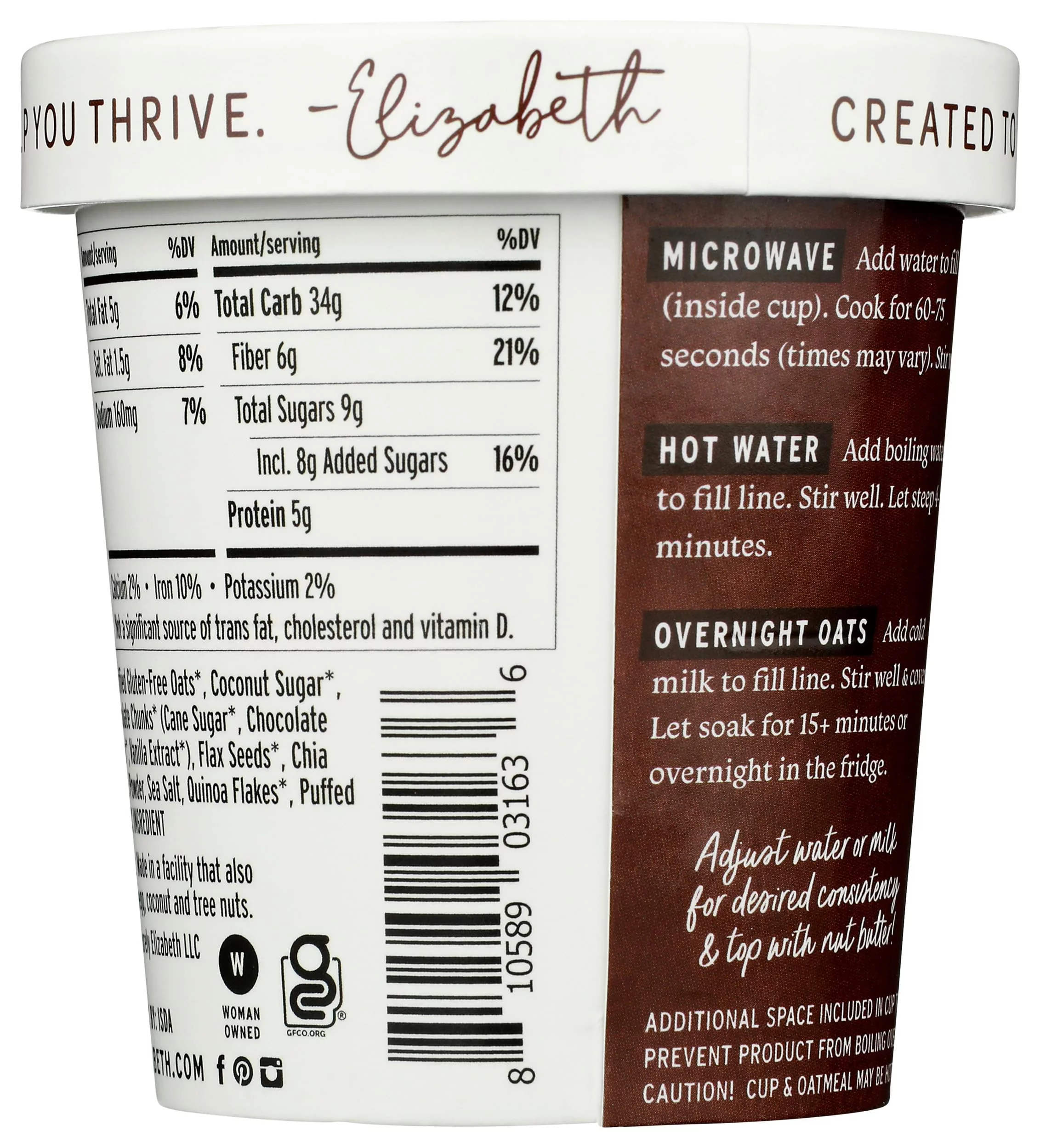 Purely Elizabeth Dark Chocolate Chunk Superfood Oatmeal Cup, 1.76 Oz