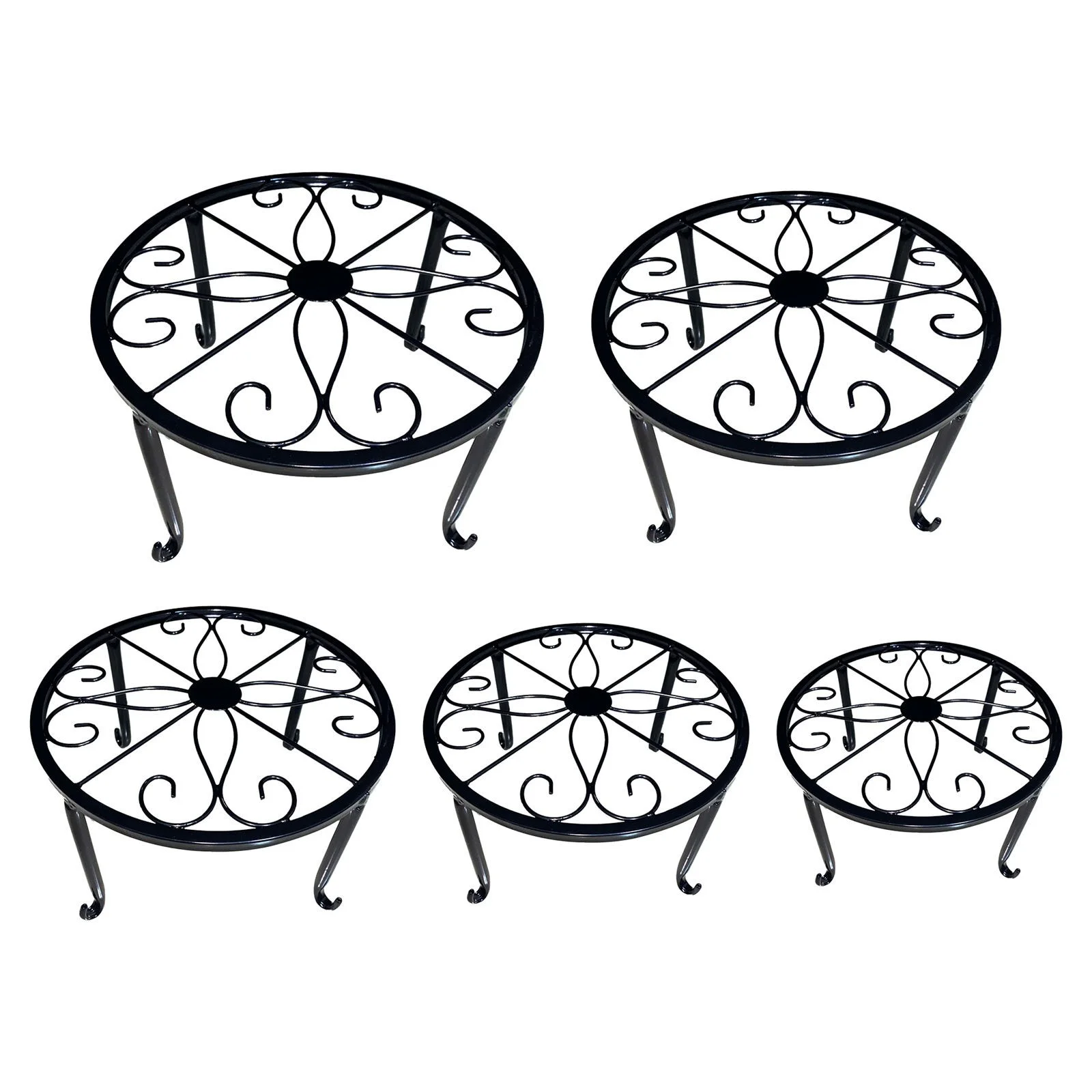 Bnnlsa Flower Pots Metal Stand 5 Pack Heavy Duty Flower Pot Shelf for Outdoor Indoor Rustproof Round Shelf for Planter Potted Holder for Garden Home(Black)