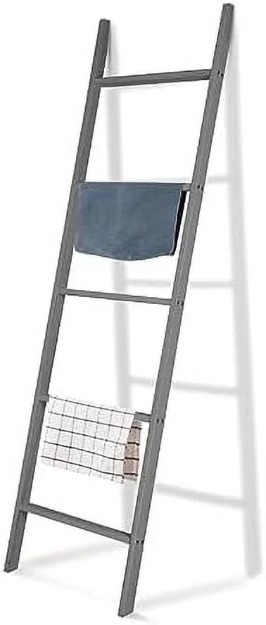 HVSDIMO 5.4 Ft Wooden Blanket Ladder  Quilt Ladder Farmhouse Decor  Blanket   Wall Leaning Blanket Ladder Holder  Blanket Rack  Room  Bedroom and Bathroom  Easy to Assemble  Grey