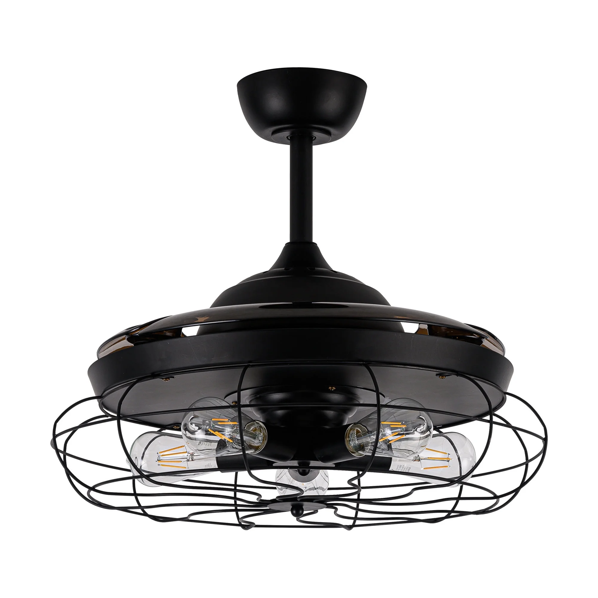 Parrot Uncle Ceiling Fan with Lights and Remote Control 42 inch Black Ceiling Fan with 3 Retractable Blades and 5 Lights, not Included Bulbs