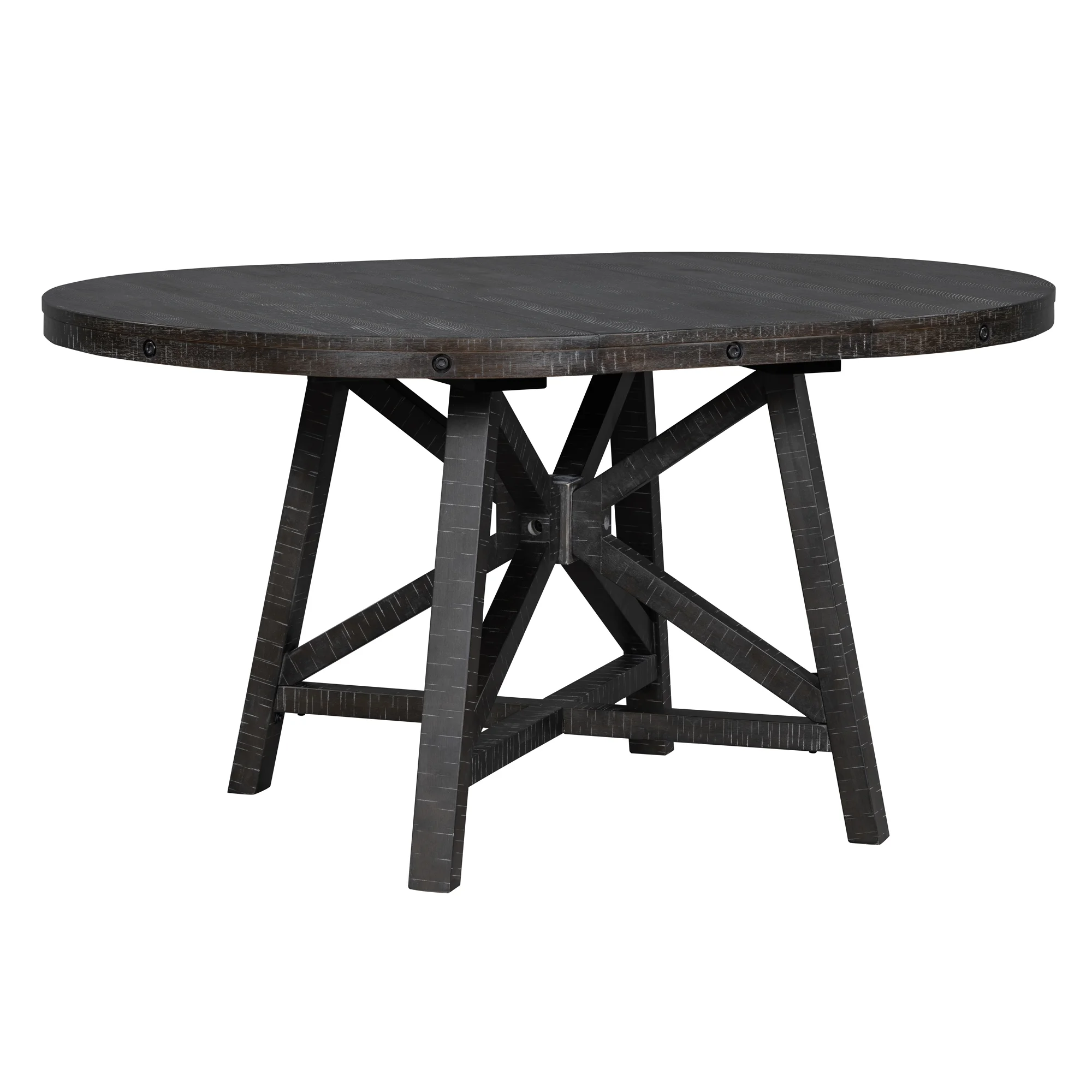 TREXM 5-Piece Retro Dining Set with Extendable Round Table, Removable Middle Leaf, and 4 Upholstered Chairs - Black
