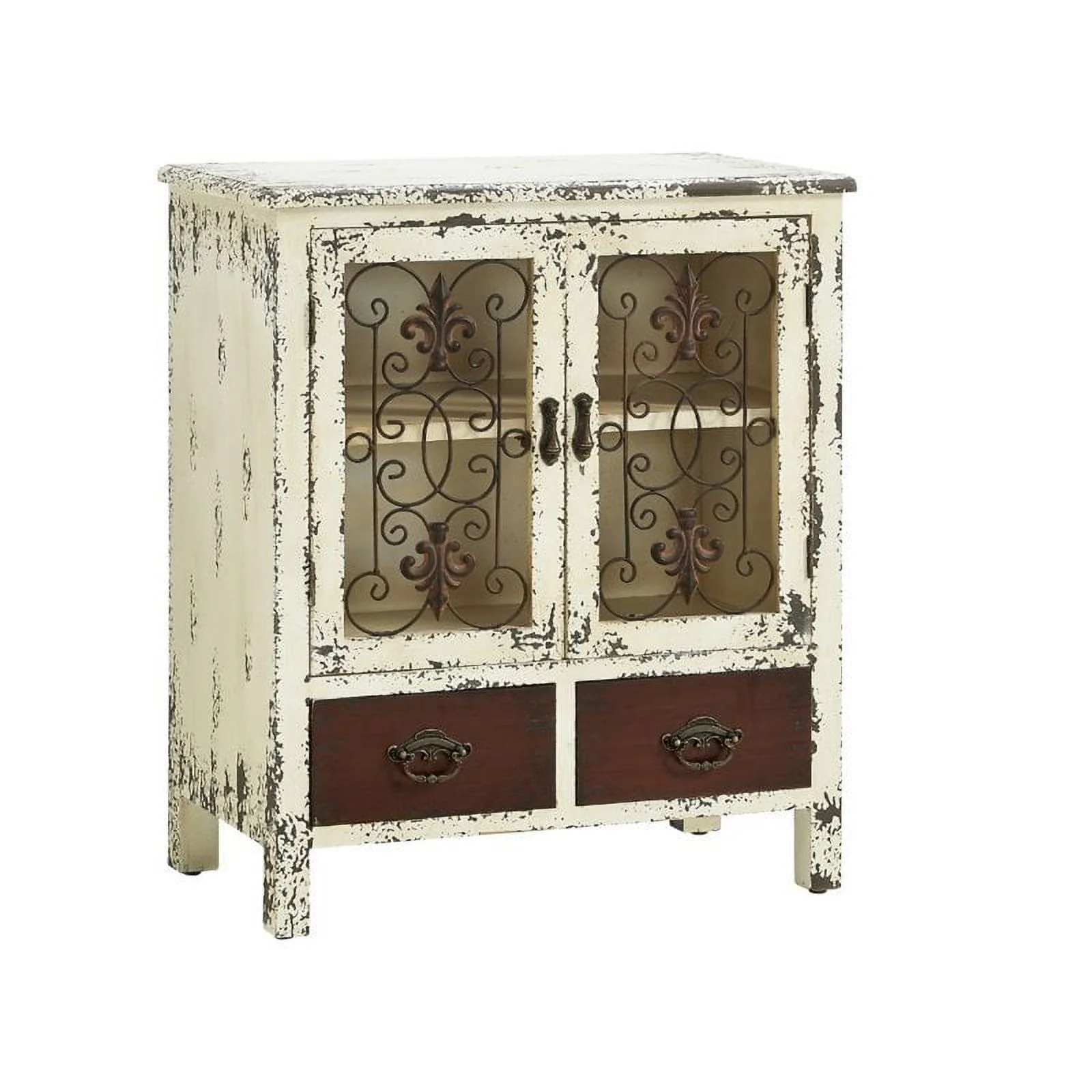 Pemberly Row Transitional Antiqued Two Door Two Drawer Console in White