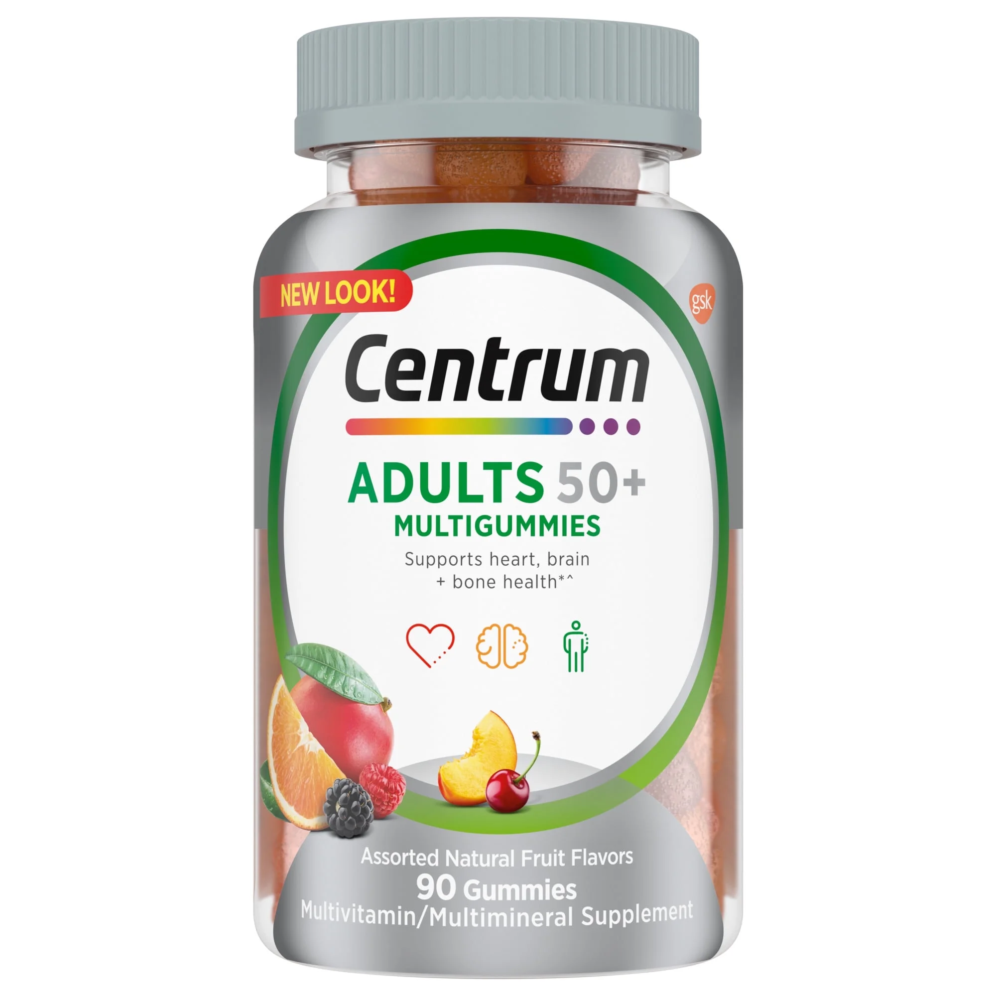 Centrum Multigummies Adult Over 50 Multivitamin Gummies, Assorted Fruit, 90 Ct - 2 Pack