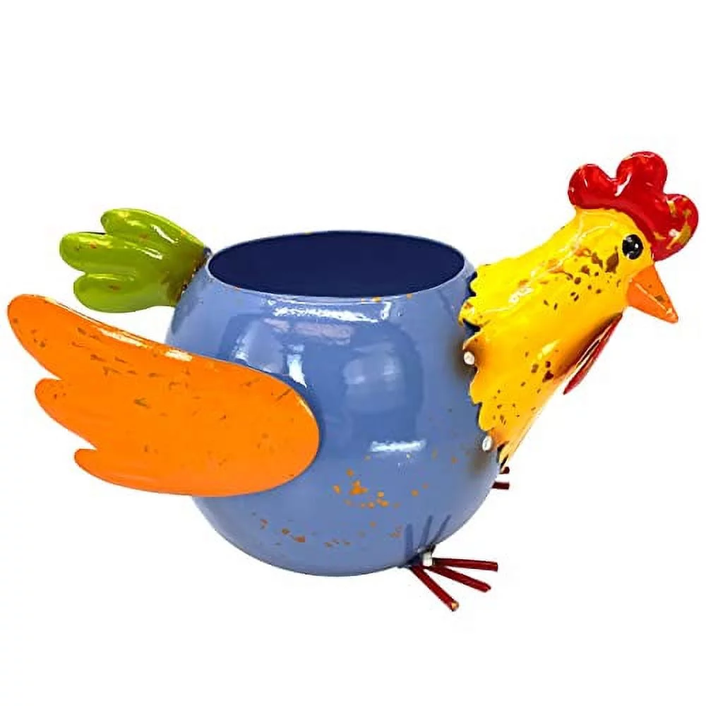 Chicken Planter Pot Colorful Farmhouse Metal Rooster Hen Succulent Flower Indoor Outdoor Garden Decor 8