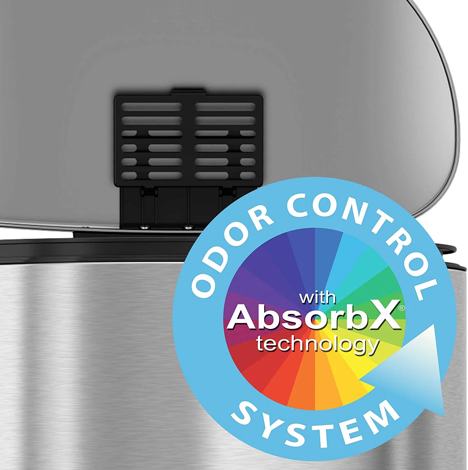 iTouchless SoftStep 13.2 Gallon Step Trash Can with Odor Control System Stainless Steel, Semi-Round, 50 Liter Garbage Bin for Kitchen, Office, Home-Silent and Gentle Open/Close, Space Saving Brushed Stainless Steel Semi-round, Step 13 Gal