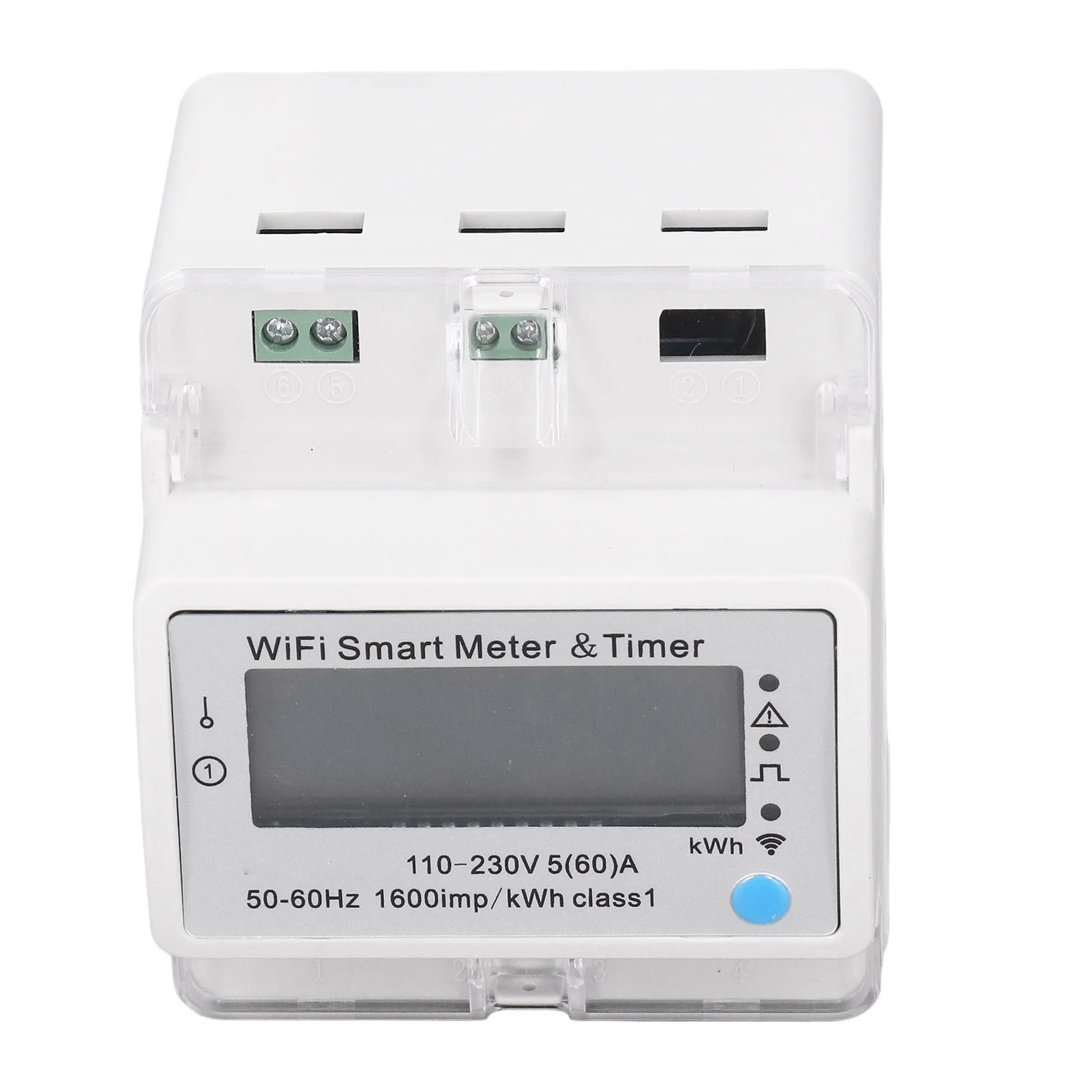Smart Energy Meter DIN Rail Digital Display Electric Meter WiFi Smart Energy Monitor Switch AC 110‑230V made of PC material that is flame retardant, impact resistant