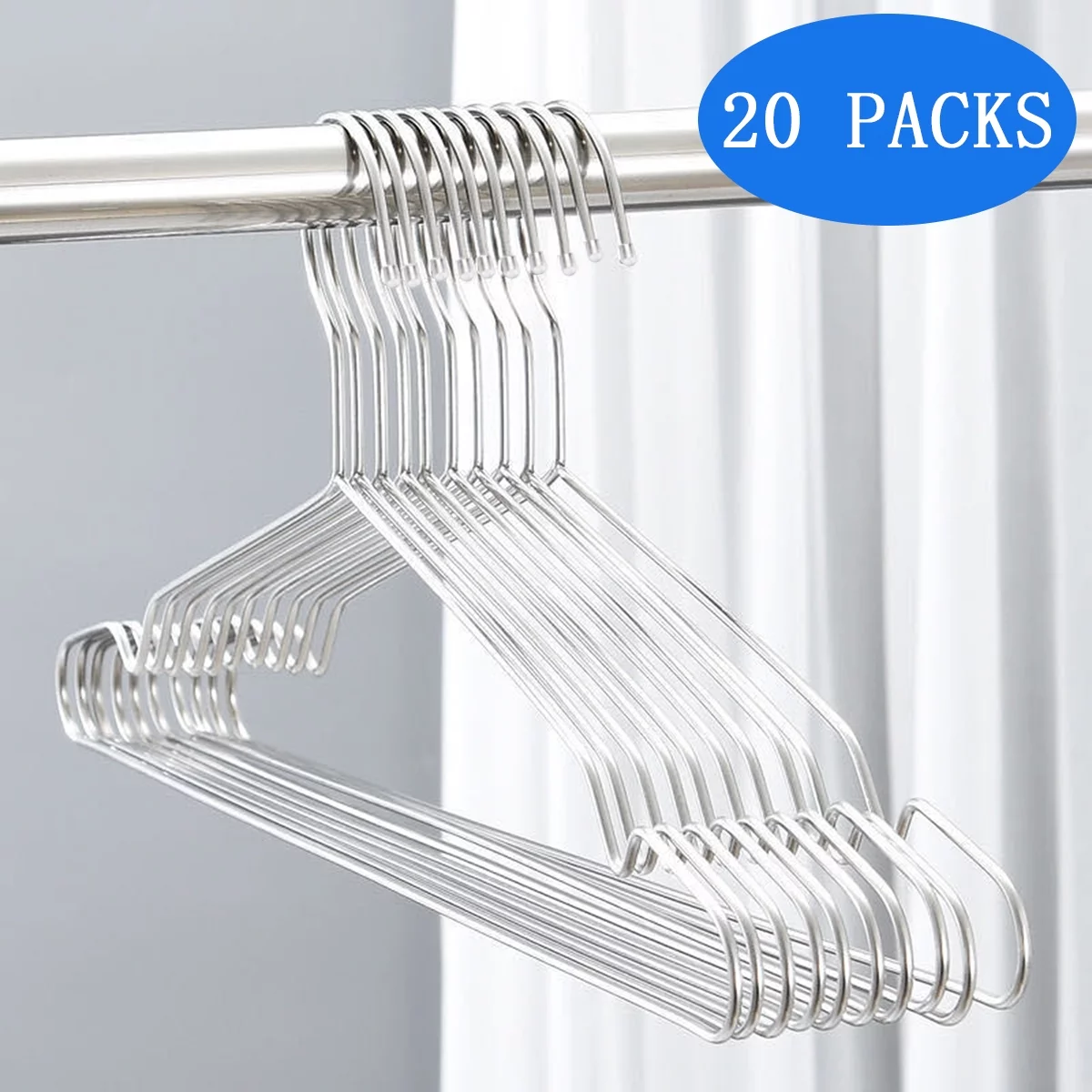 MISSLO Heavy Duty Metal Stainless Steel Clothes Hangers for Clothing 20 Pack Wire Hangers with Non Slip Grooves, Ultra Thin Coat Hangers Space Saving 16.9 Inch