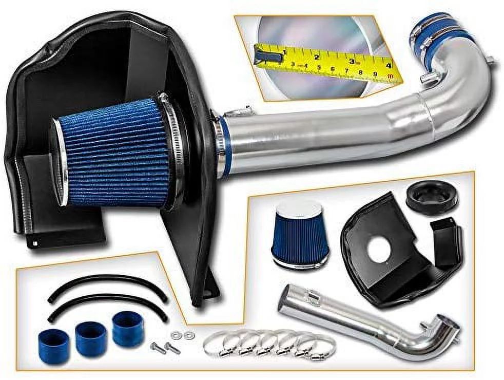 Cold Air Intake System with Heat Shield Kit + Filter Combo BLUE Compatible For 15-20 Silverado Sierra Suburban Tahoe Yukon Denali Escalade V8