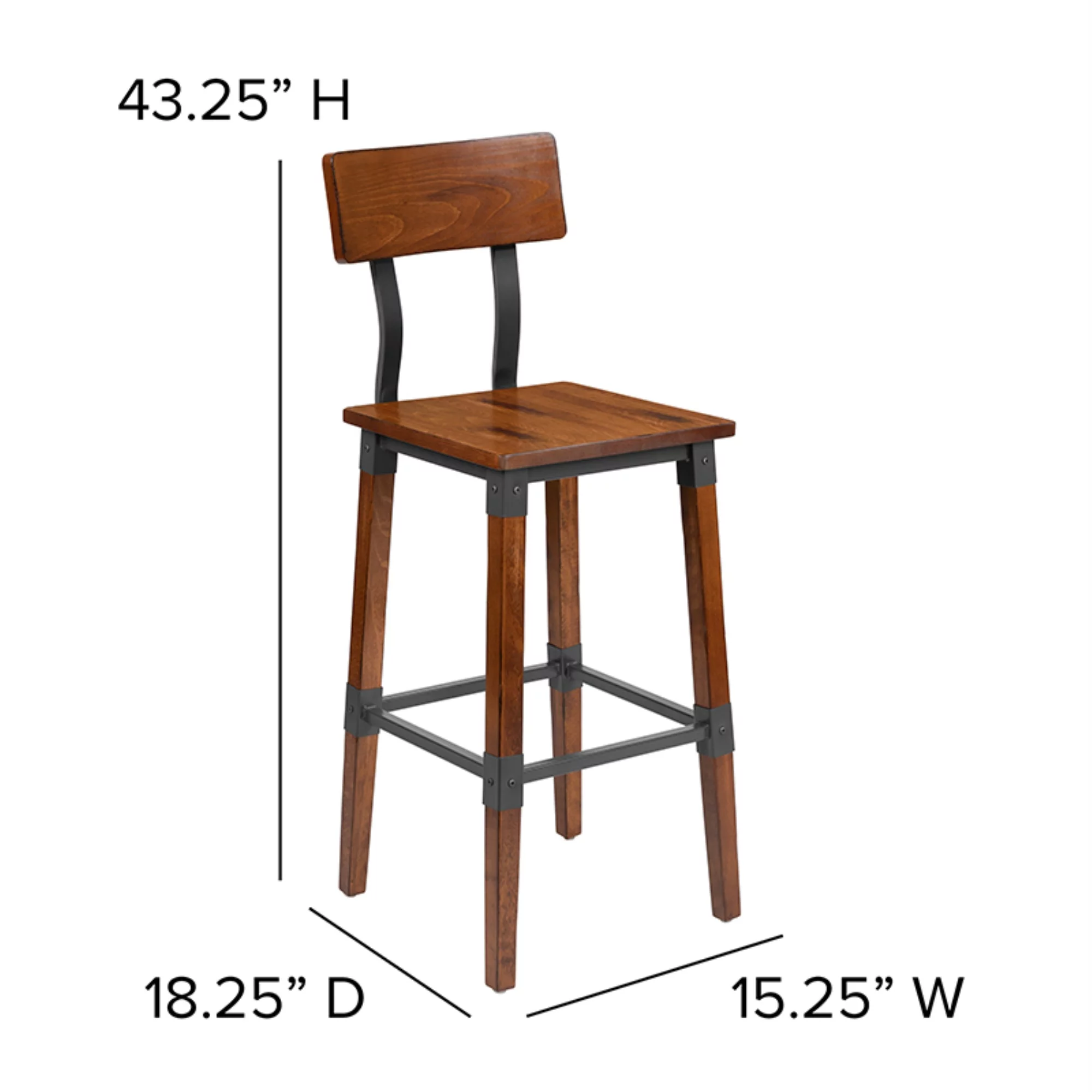 Flash Furniture Jackson Antique Dining Barstool, Walnut, Set of 2