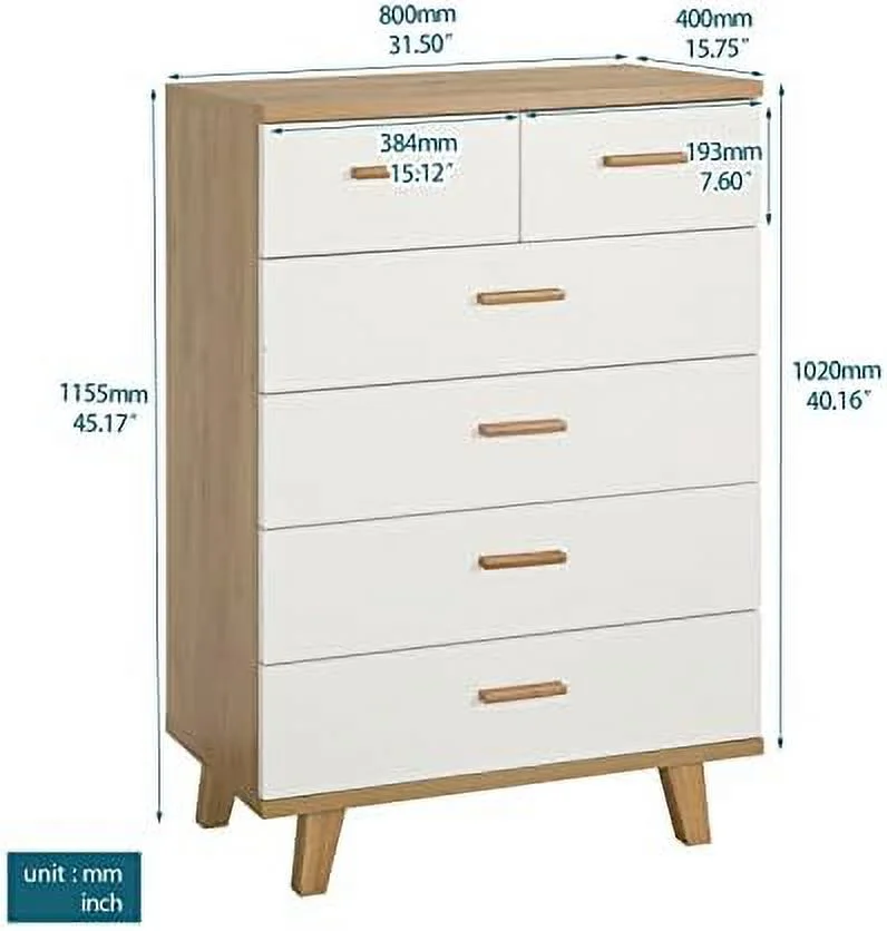 MQLIFEBOOM 4 Drawer Dresser Drawers Chest  Cabinet   Closet Drawers Organizer with Solid Wood Handles and Feet   Drawer for Playroom  Bedroom   White &Brown