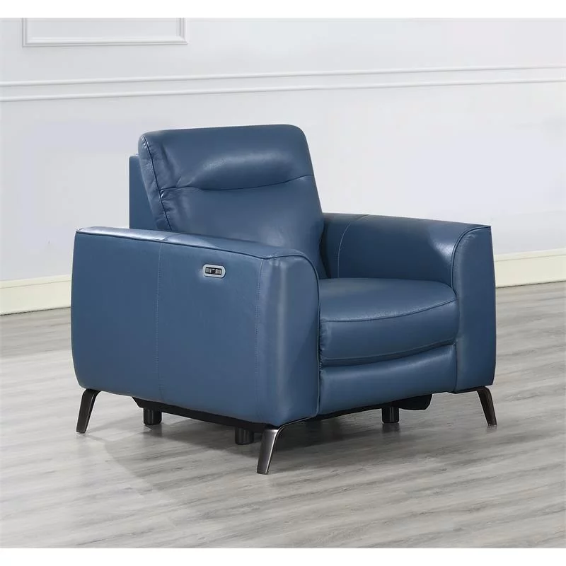 Bowery Hill Ocean Blue Top Grain Leather Power Reclining Chair