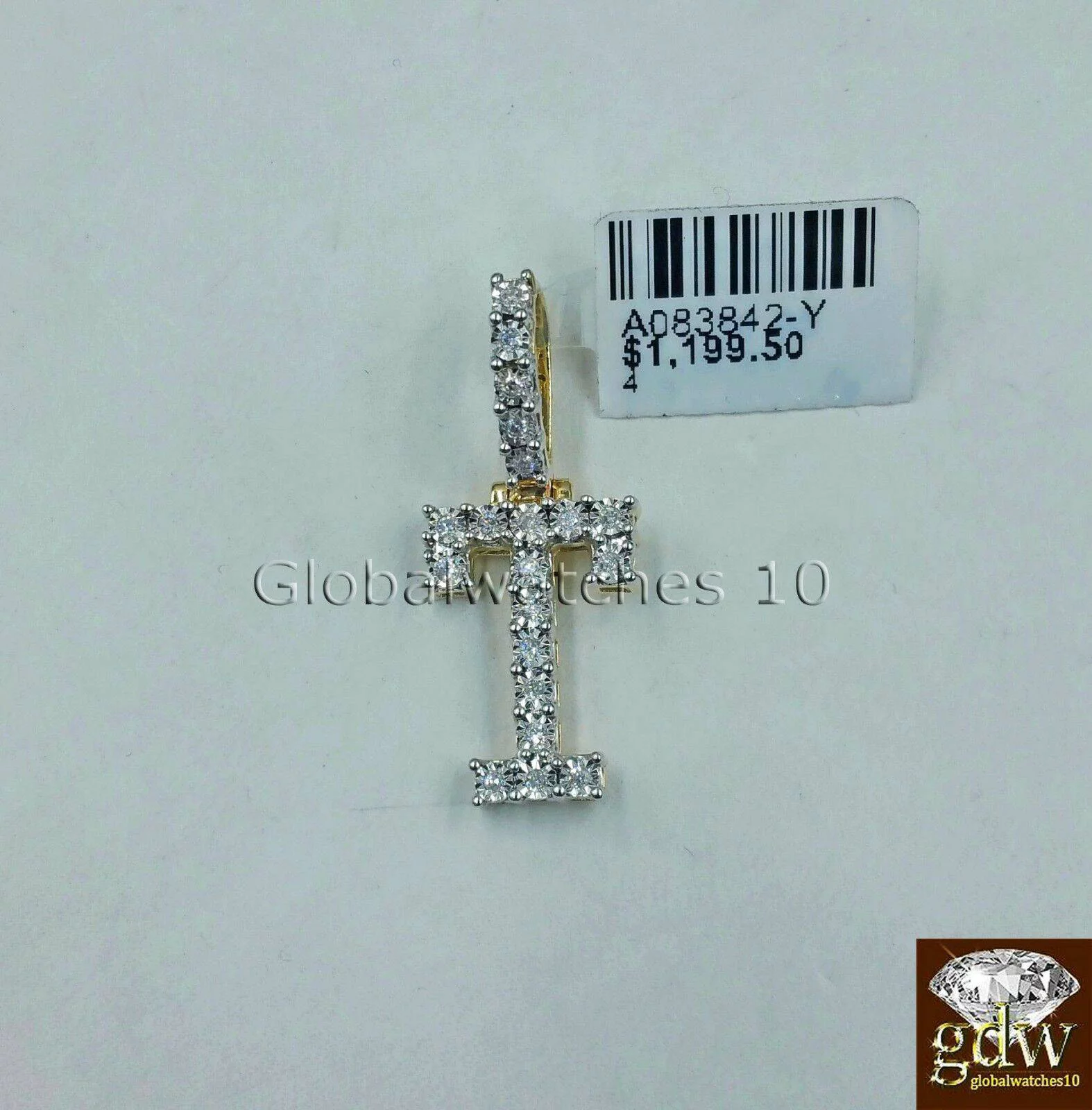 Real 10k Gold T Letter Initial Alphabet Charm Pendant Real Diamond