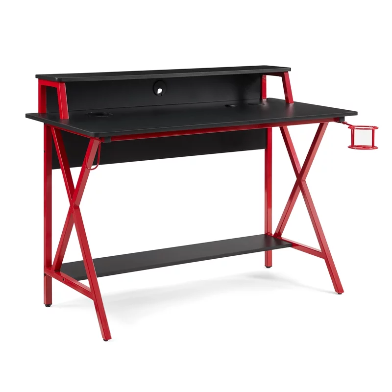 Linon Grayson LED Metal and Wood Gaming Desk in Black and Red