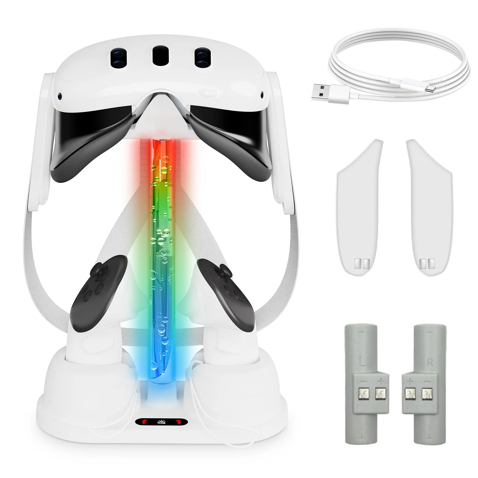 Charging Dock for Oculus/Meta Quest 3- Magnetic Docking Station with LED Light - Headset Display Stand and Controller Mount with 2 Rechargeable Batteries [Support Elite Strap with Battery]