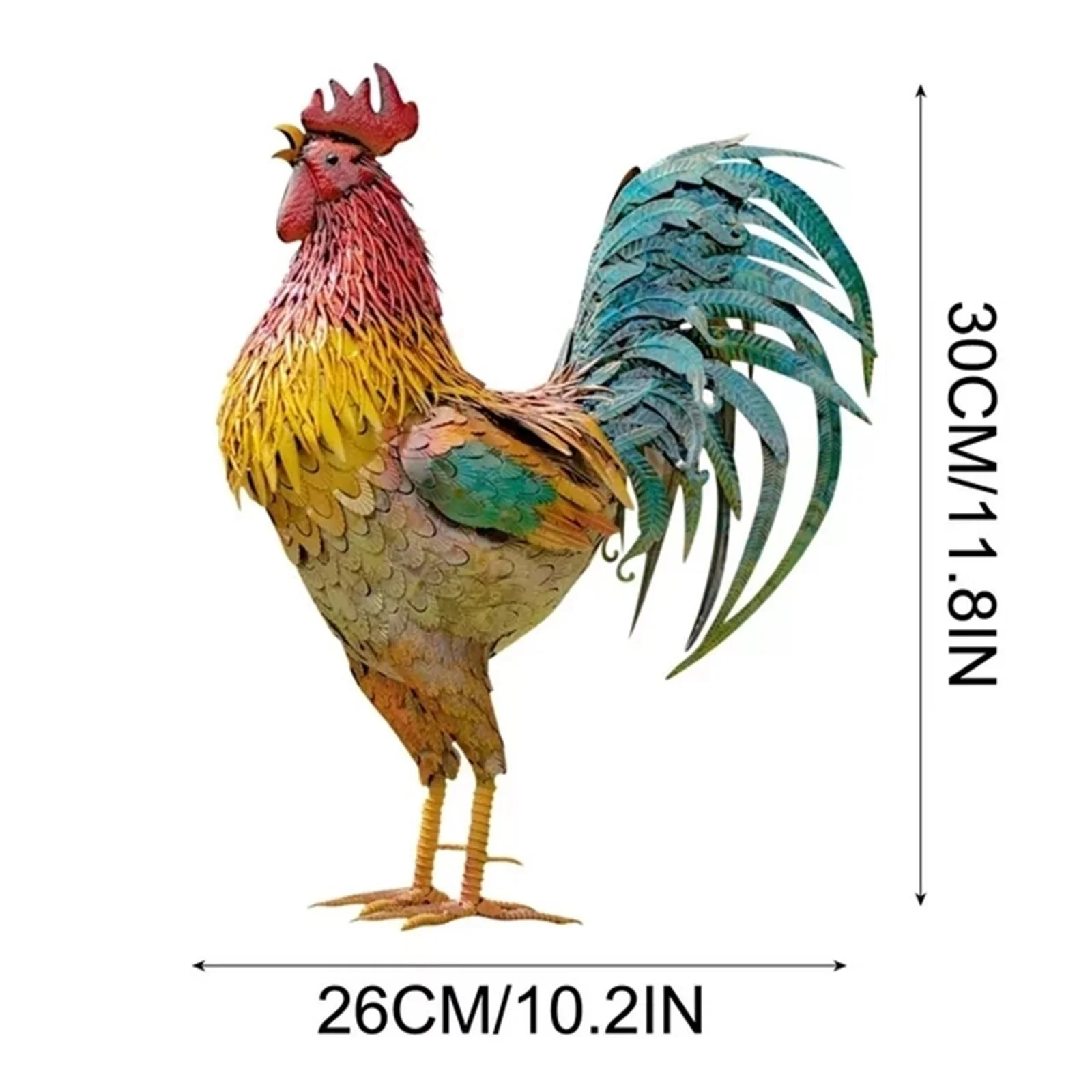 FHKOEGHS Metal Rooster Decor,Garden Statues & Sculptures,12 Inch Chicken Yard Art Decor Standing Animal Lawn Ornament for Backyard Patio Kitchen Decorations (12INCH)