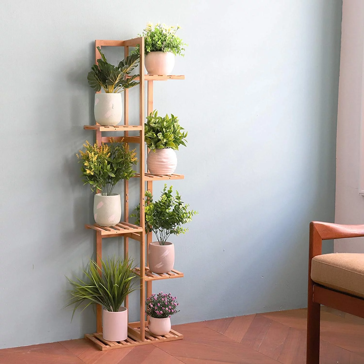 Bamboo Plant Stand Rack 6 Tier 7 Potted Indoor&Outdoor Multiple Stand Holder Shelf Rack Planter Display for Patio Garden, Living Room, Corner Balcony and Bedroom