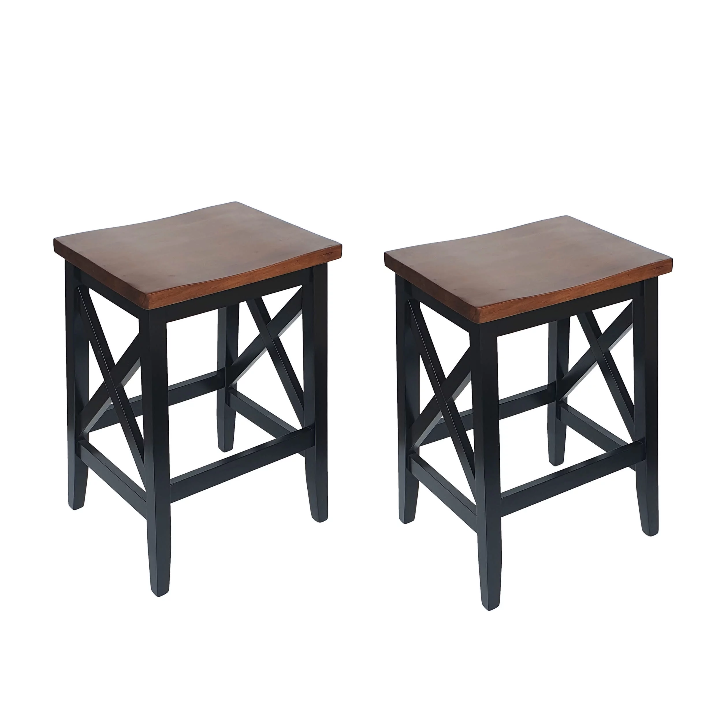 GDF Studio Cricket Farmhouse Wooden 26 Inch Backless Counter Stools, Set of 2, Light Gray and Black
