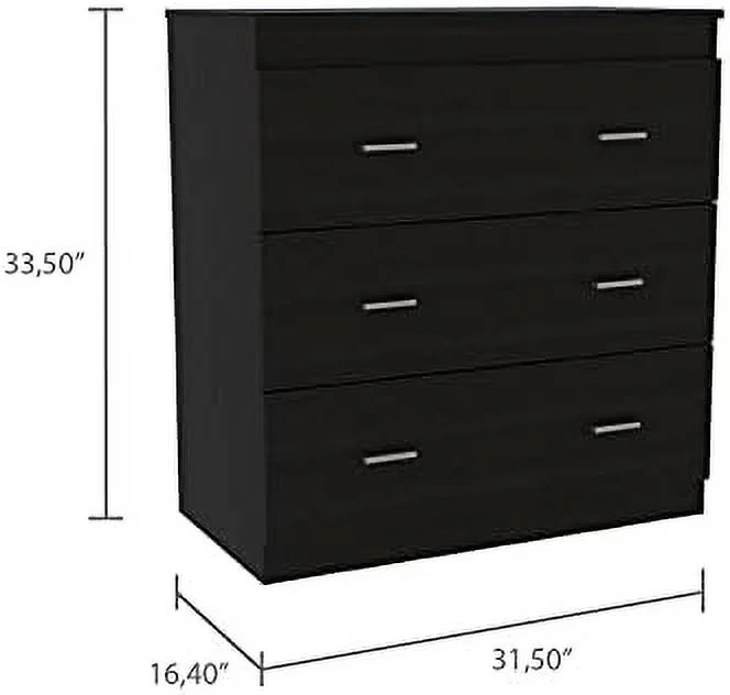 HBLUKDL Capri Three Drawer Dresser   Top  Metal Handles  White