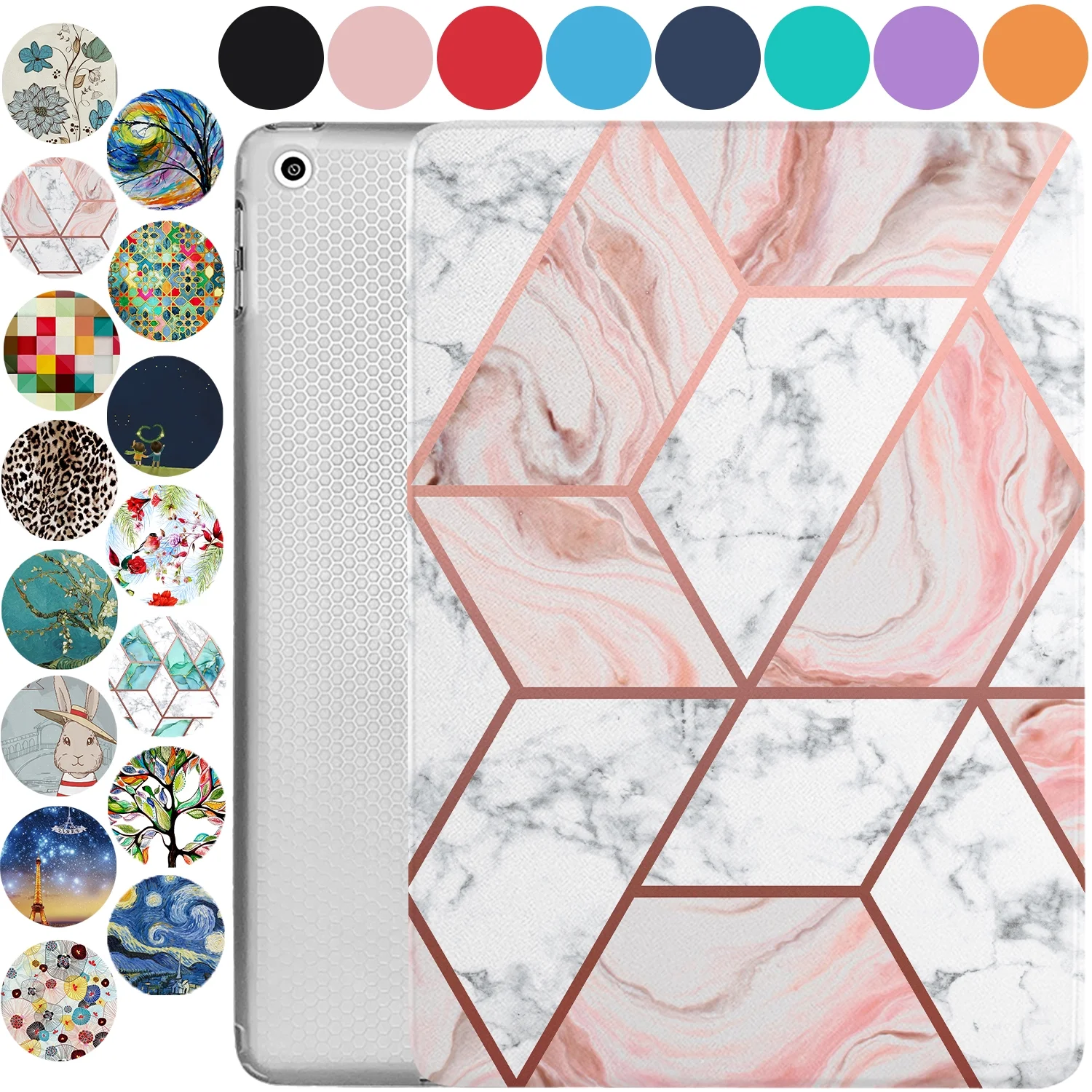 DuraSafe Cases iPad 6 5 Air 1 2 Gen 9.7 Inch [iPad 6th 5th Air 1st 2nd ] A1893 A1954 A1822 A1823 A1566 A1567 A1474 A1475 A1476 Printed Shock Absorbant Flexible TPU Protective Clear Case - Marble Pink