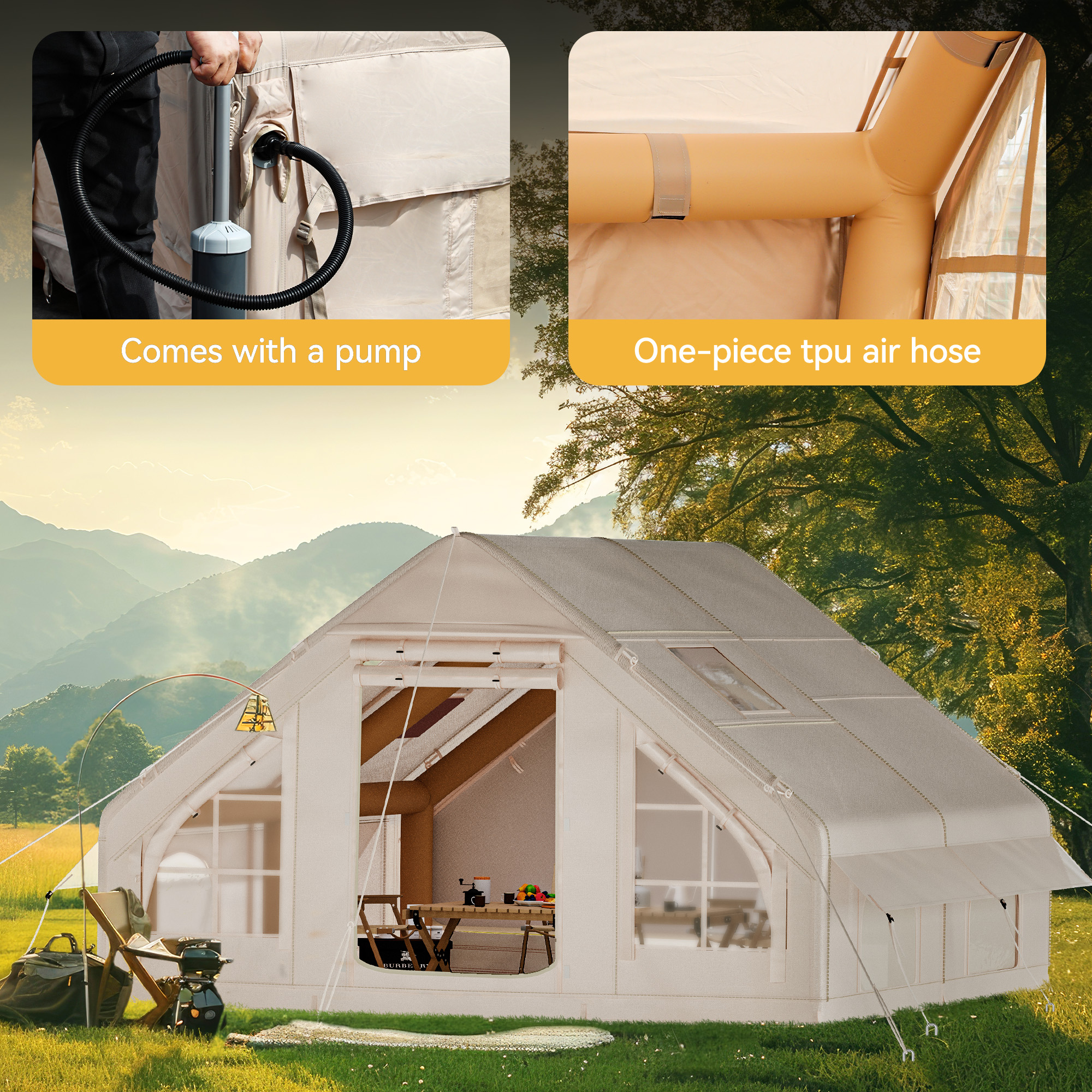 Dextrus Inflatable Camping Tent with Pump, Glamping Tents, Easy Setup 4 Season Waterproof Windproof Outdoor Blow Up Tent, Suitable for 2-6 people