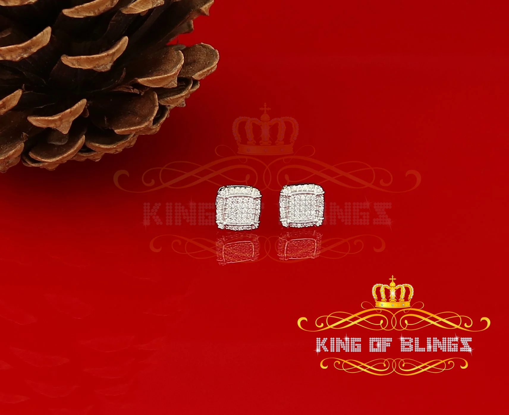 King of Bling's 925 Silver White 0.72ct Cubic Zirconia Hip Hop Square Men's & Women's Earrings