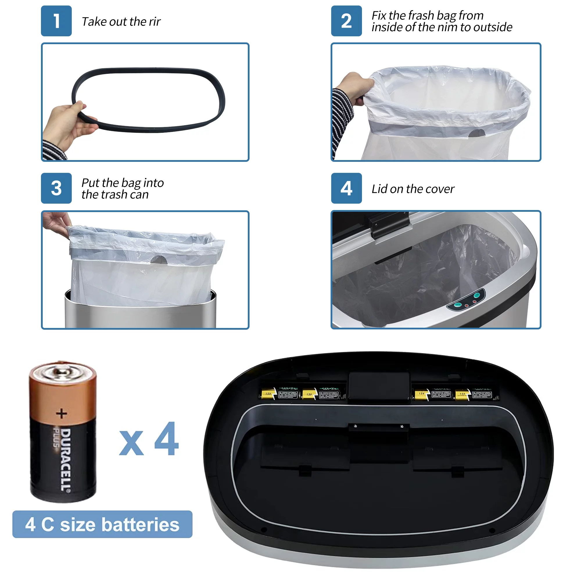 Innovaze 13.2 Gallon Motion Sensor Trash Can,  Stainless Steel Oval Kitchen Garbage Can with Black Lid